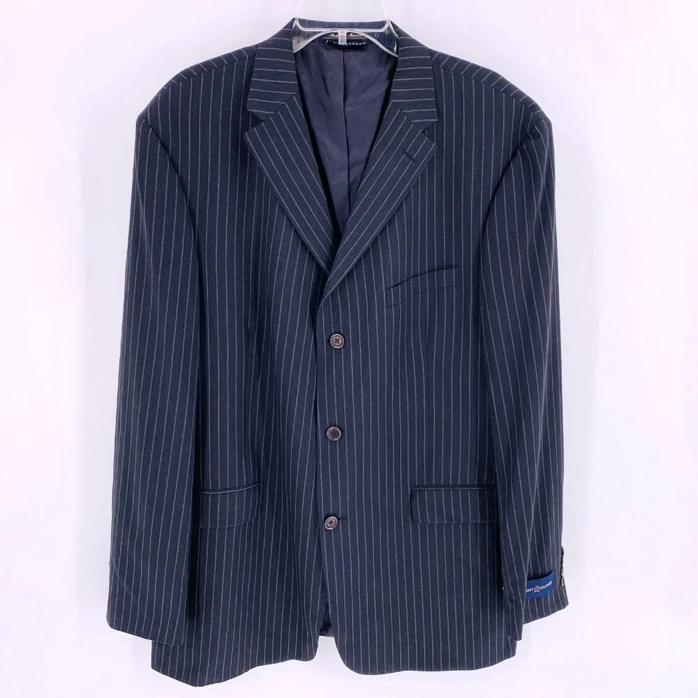 TOMMY HILFIGER Black Pinstripe Wool Blazer 44 Long